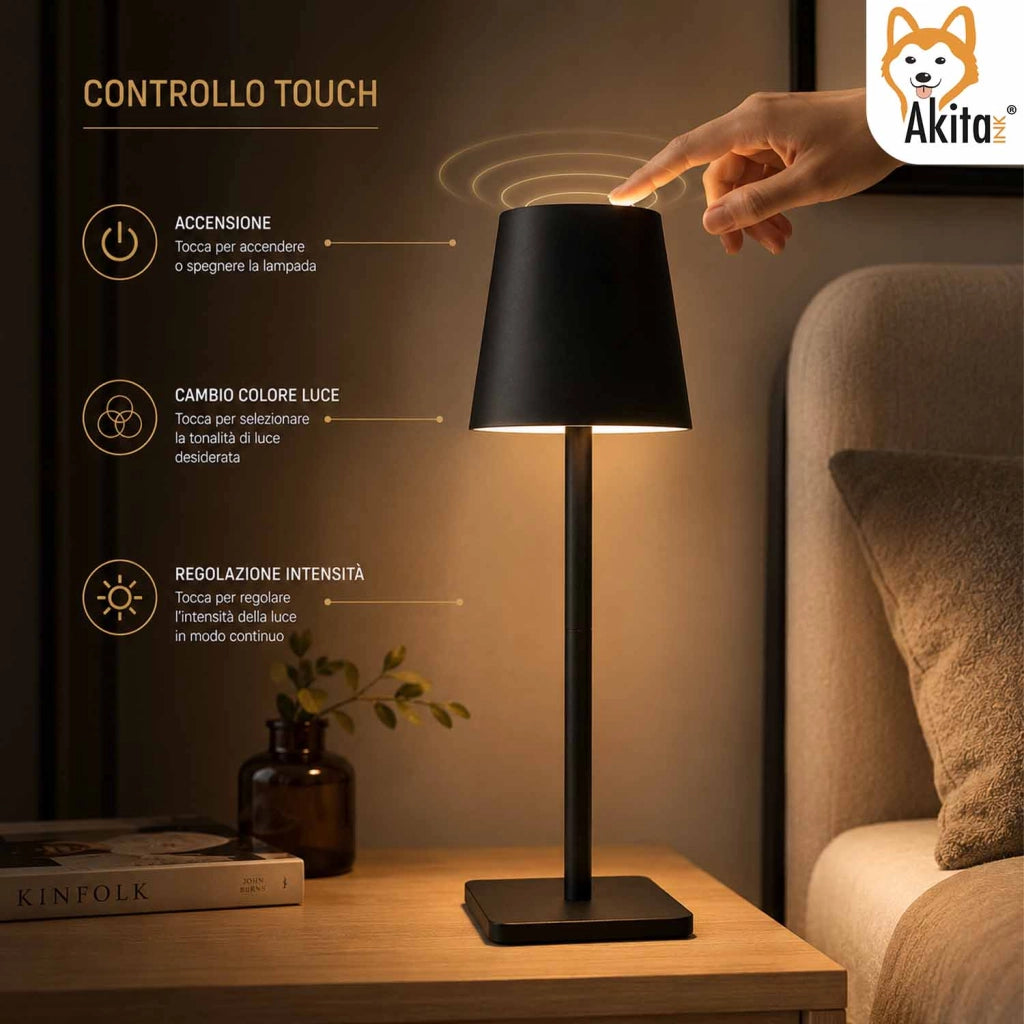 Akitaink Lampada da Tavolo LED Nero Ricaricabile
