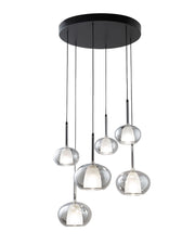Lampada a Sospensione Edolo Ø530mm in metallo e vetro borosilicato Fumé, attacco E27+E14 6x40W, Classe 1, IP20, Design Moderno - Edolo