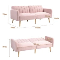Divano Letto 2 Posti Stile Scandinavo Tessuto Effetto Lino Rosa, Schienale 3 Posizioni