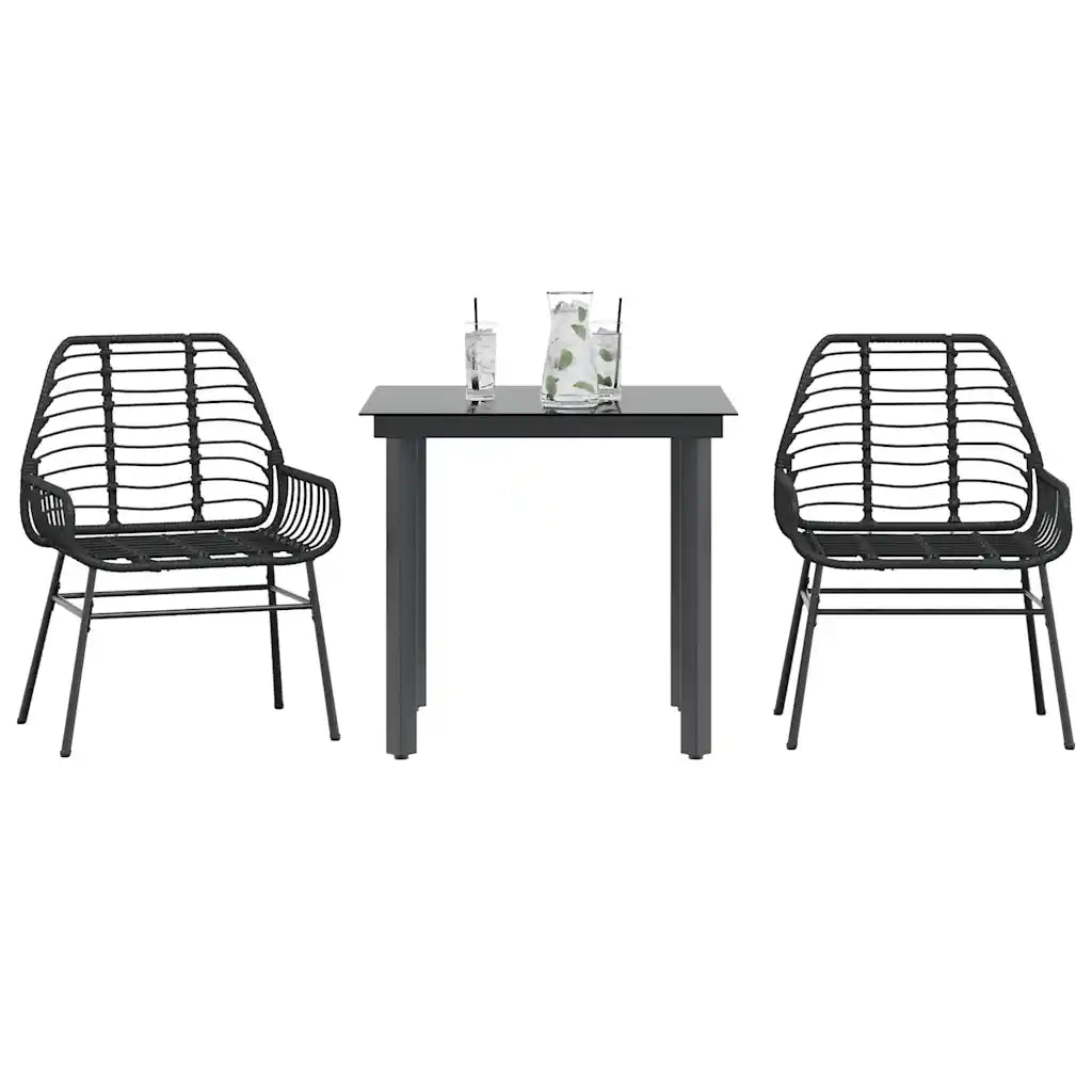 Set Mobili da Pranzo per Giardino 3 pz Nero Polyrattan Vetro