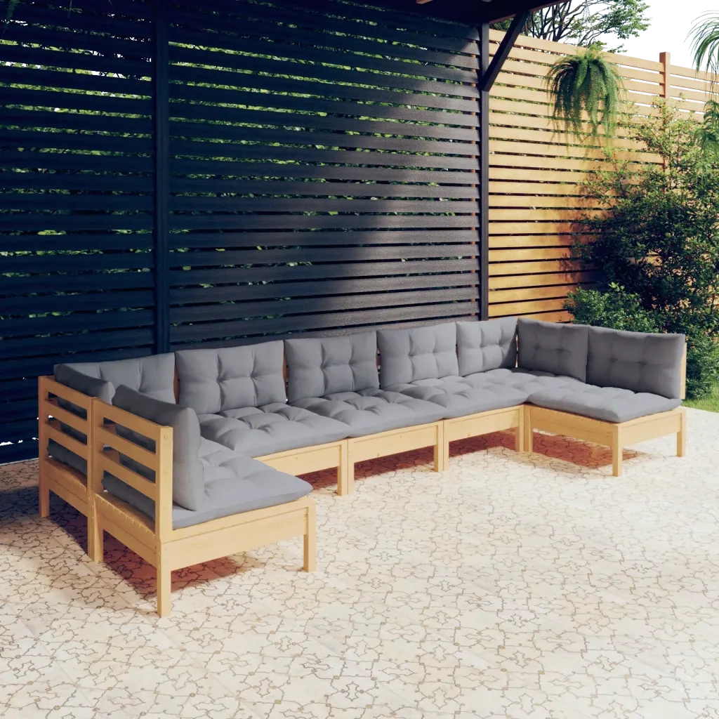 Set Divani da Giardino 7 pz con Cuscini Grigi Massello di Pino 3097162