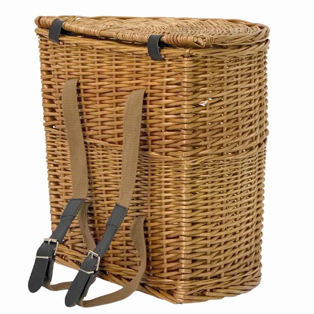 Cesto cesta zaino gerla vimini con coperchio e tracolla –41 cm x 30 cm x h 42 cm