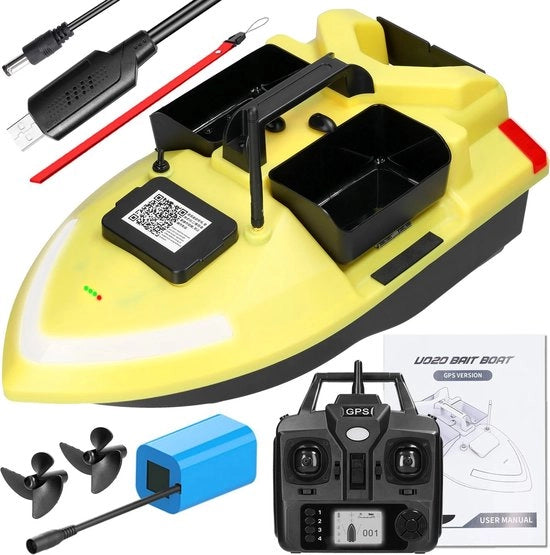 Imbarcazione Automatica per il Pescato con GPS - 3 Bacini di Cibo - Ritorno Automatico - Capacità di 2KG - Pescato di Carpa