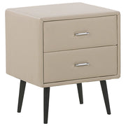 Comodino Rivestimento in Ecopelle Beige 2 Cassetti Comodino Design Moderno Minimalista Gambe Nere