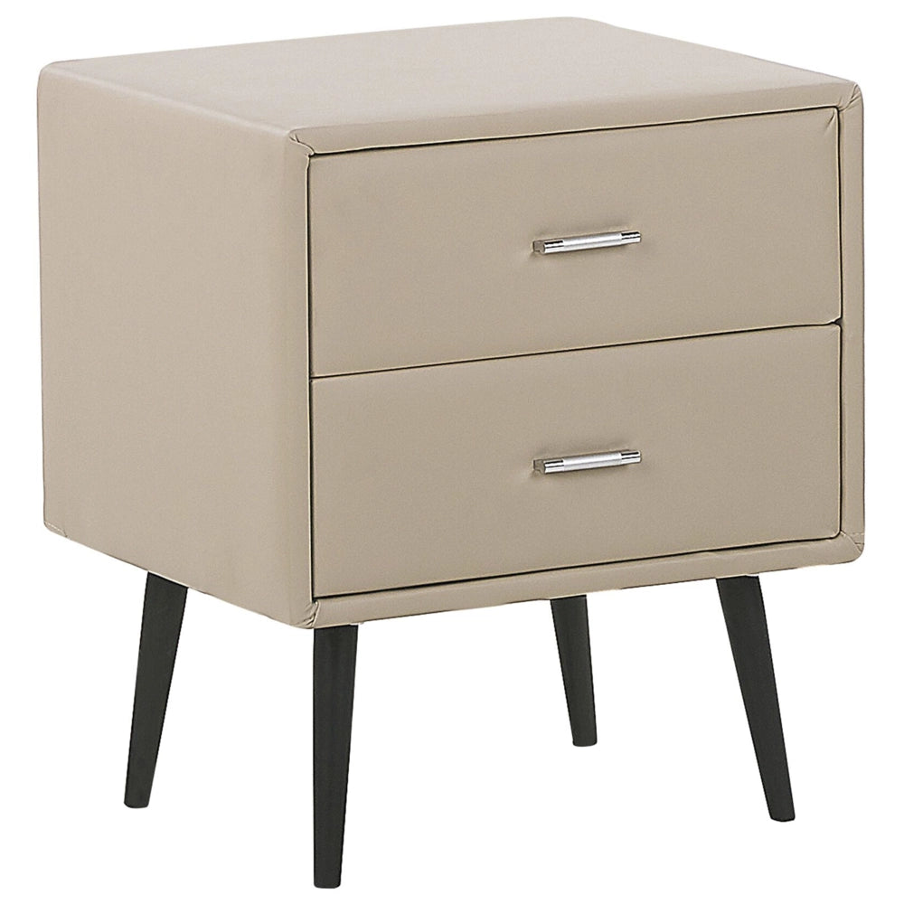 Comodino Rivestimento in Ecopelle Beige 2 Cassetti Comodino Design Moderno Minimalista Gambe Nere