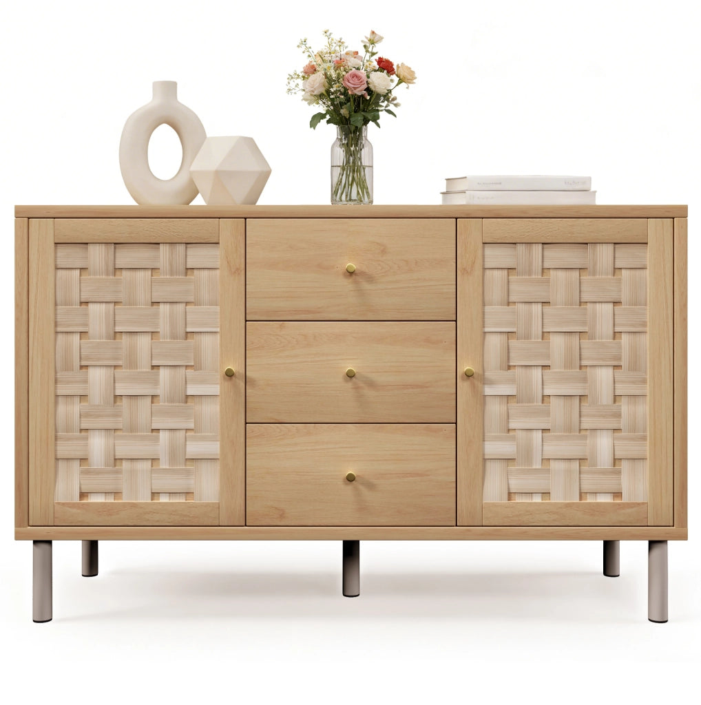 Credenza rustica 120x40x75 cm rovere con 2 ante e 3 cassetti