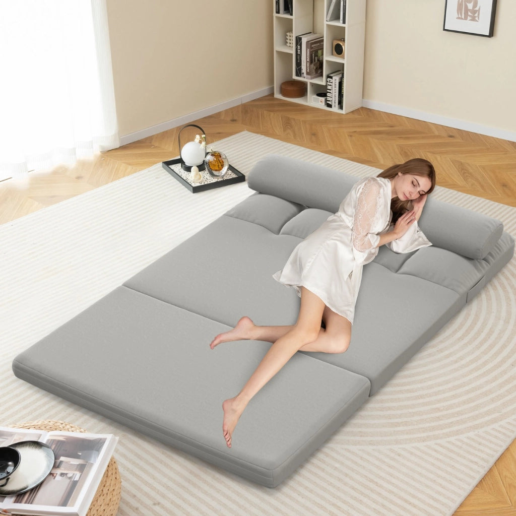 Divano letto da pavimento con 2 cuscini, Divano letto da pavimento convertibile con schienale regolabile Grigio-Divani letto