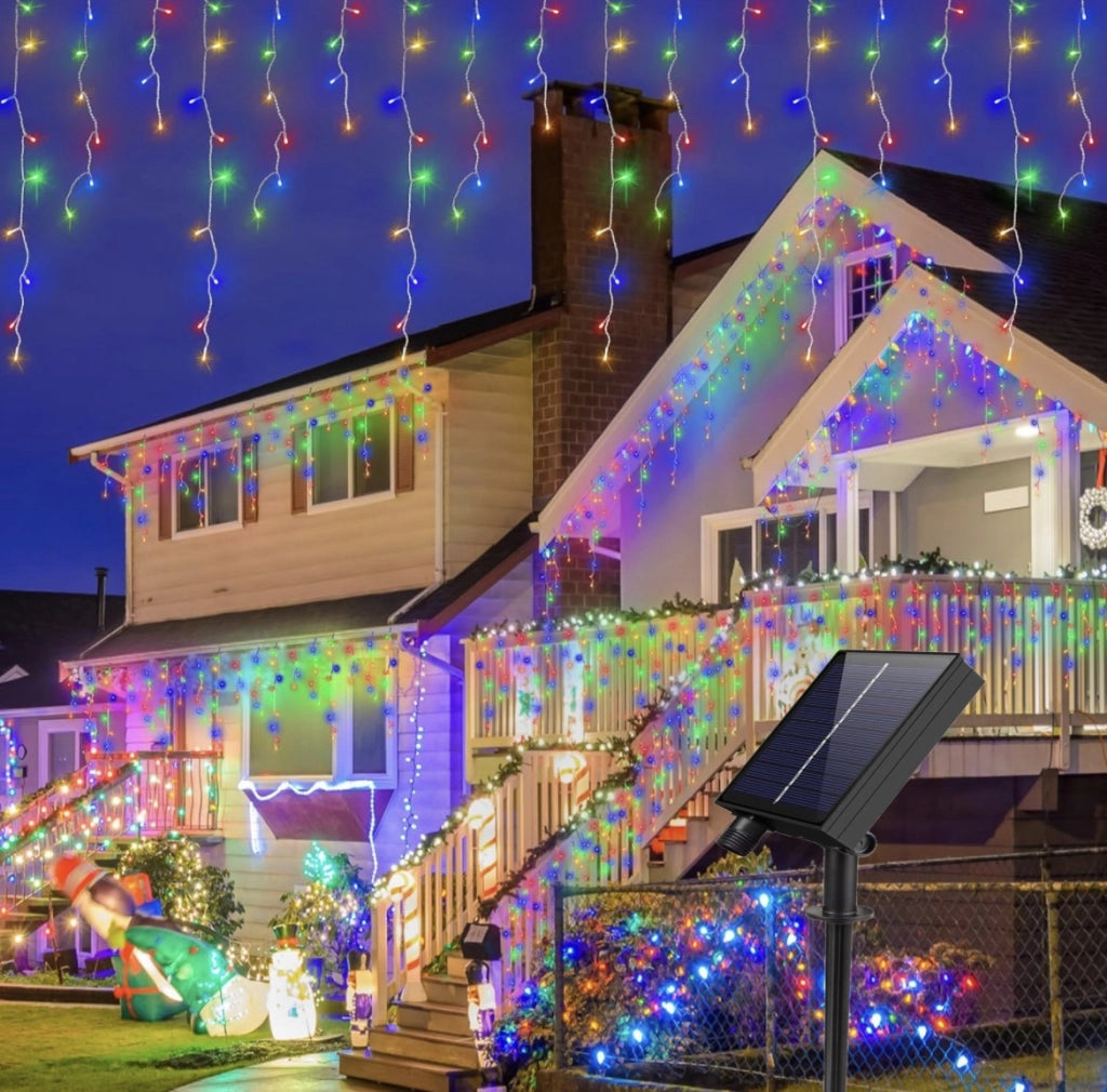Tenda luminosa natalizia luci di Natale con 168 LED da 4.5 mt a ricarica solare luce Multicolor