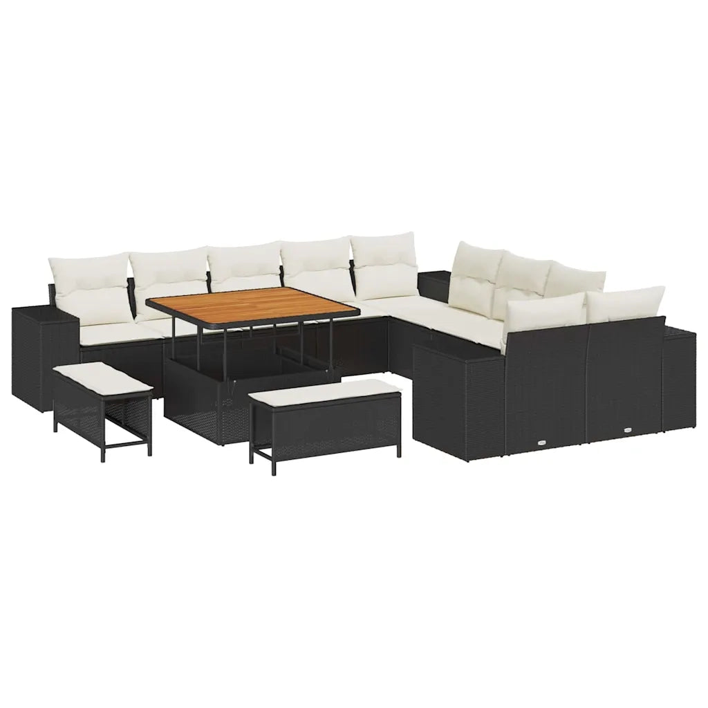 Set Divano da Giardino con cuscino 13 pcs Nero polyrattan