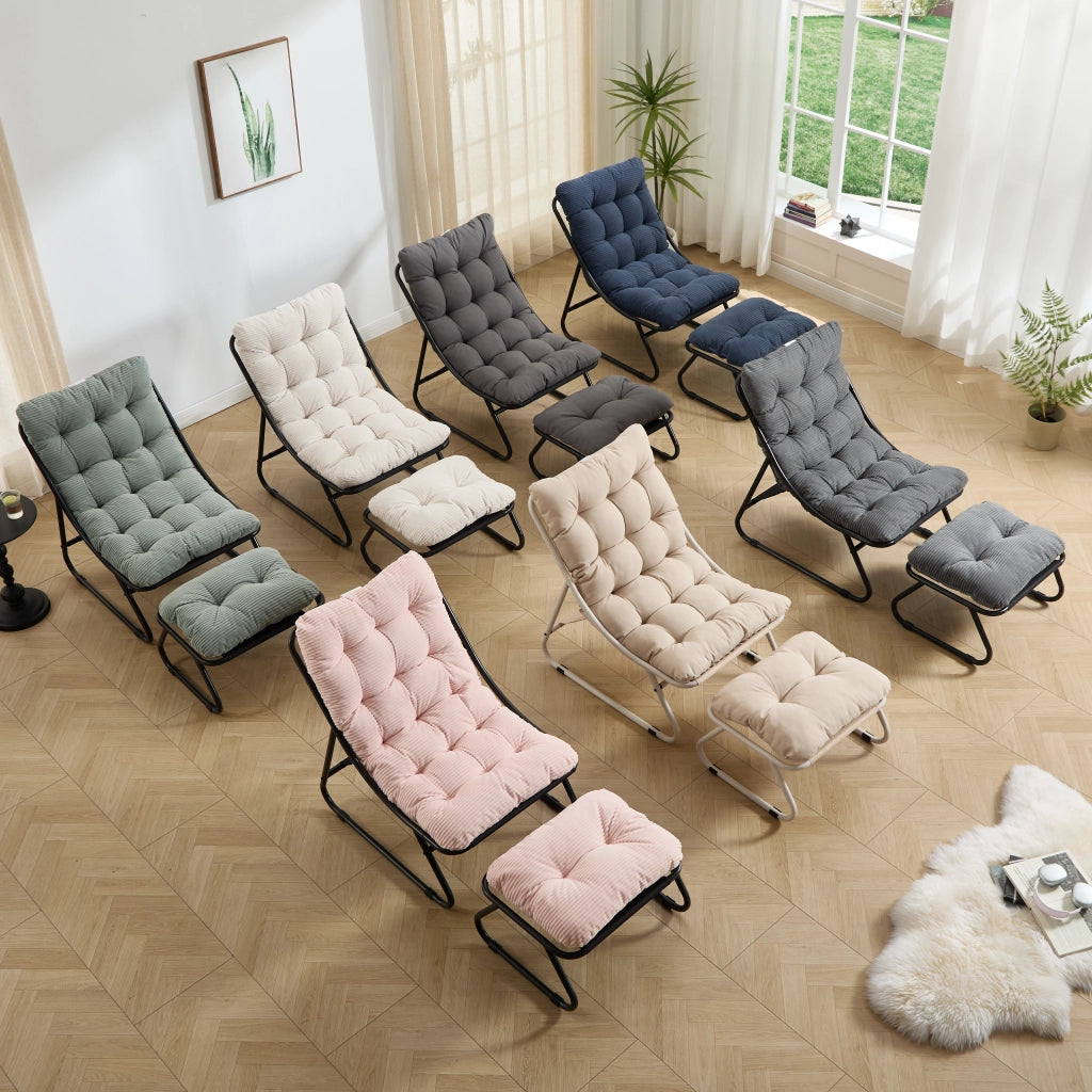 Poltrona Relax da Esterno con Poggiapiedi ¨C MINIMAL ¨C Reclinabile, Cuscini, Nero/Rosa