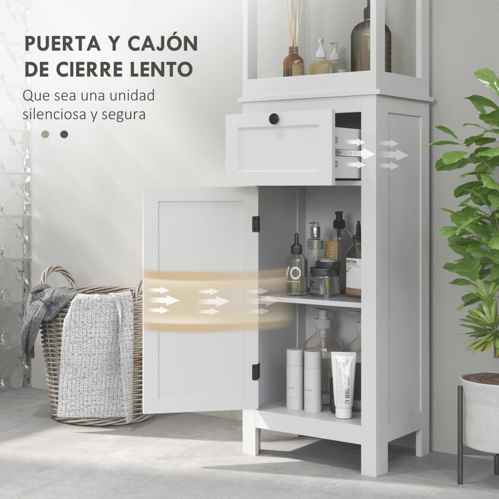 Mobile Bagno con Anta, Cassetto e Ripiano Regolabile ¨C Zephmum ¨C Bianco 40x30x165 cm