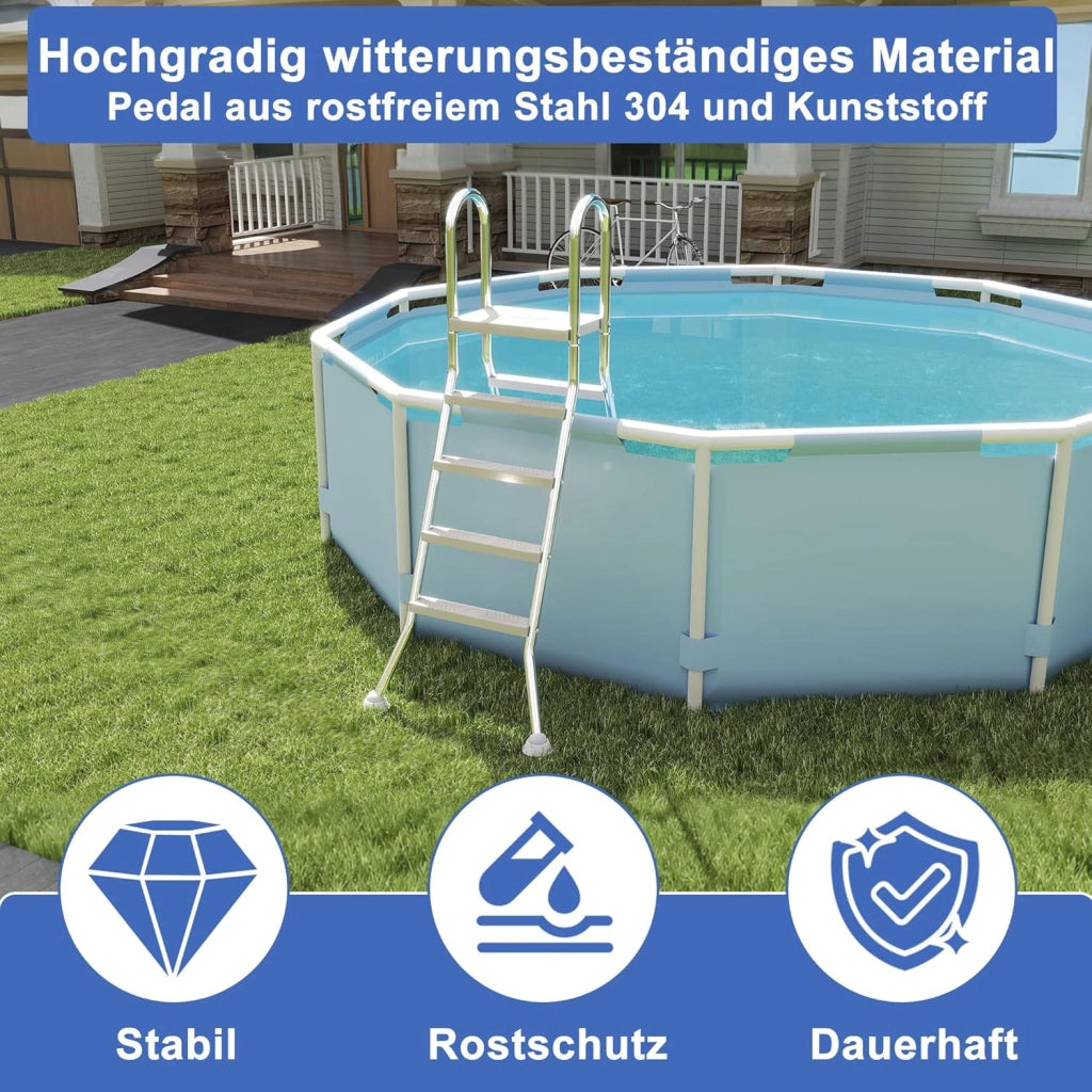 Scala per piscina in acciaio inox, 3 livelli, altezza 120 cm, scala di sicurezza per piscina con pedali e piedi antiscivolo