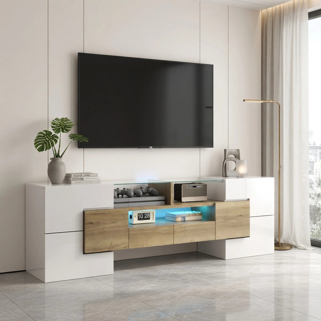 Cassettiera TV bianca lucida in truciolato; 145 cm