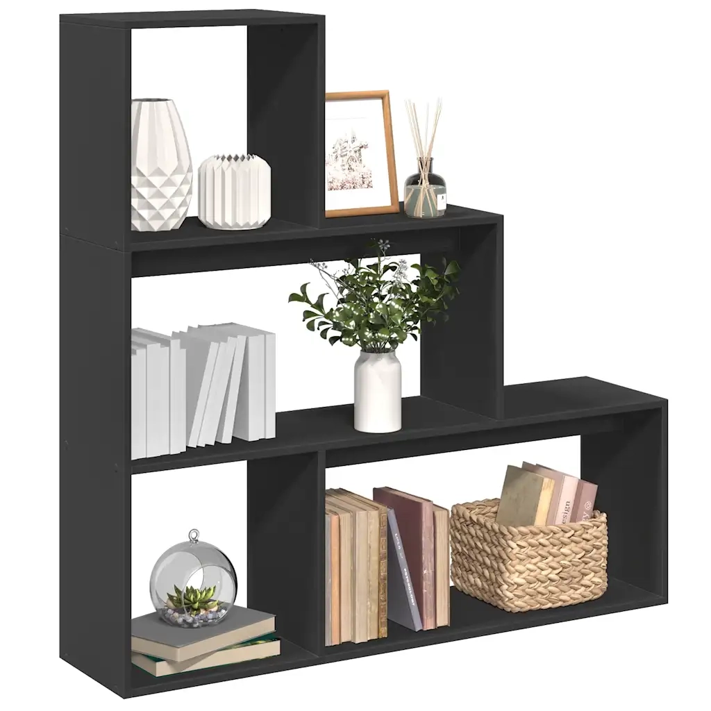 Libreria Divisorio 3 Ripiani-Scaffale per Libri-Mobile di Stoccaggio Nera 123x29x123 cm in Truciolato