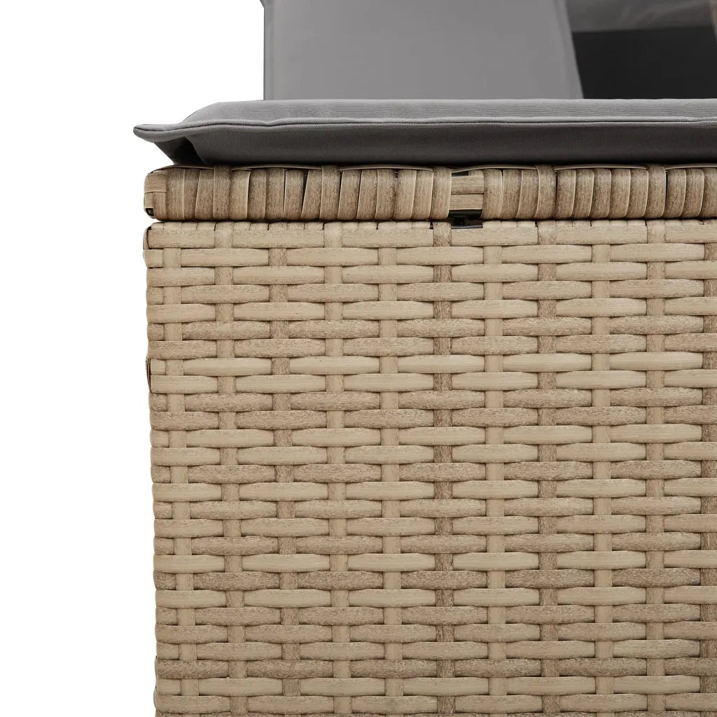 Sdraio da giardino | Lettino Doppio con Baldacchino e Cuscini Beige Misto Polyrattan