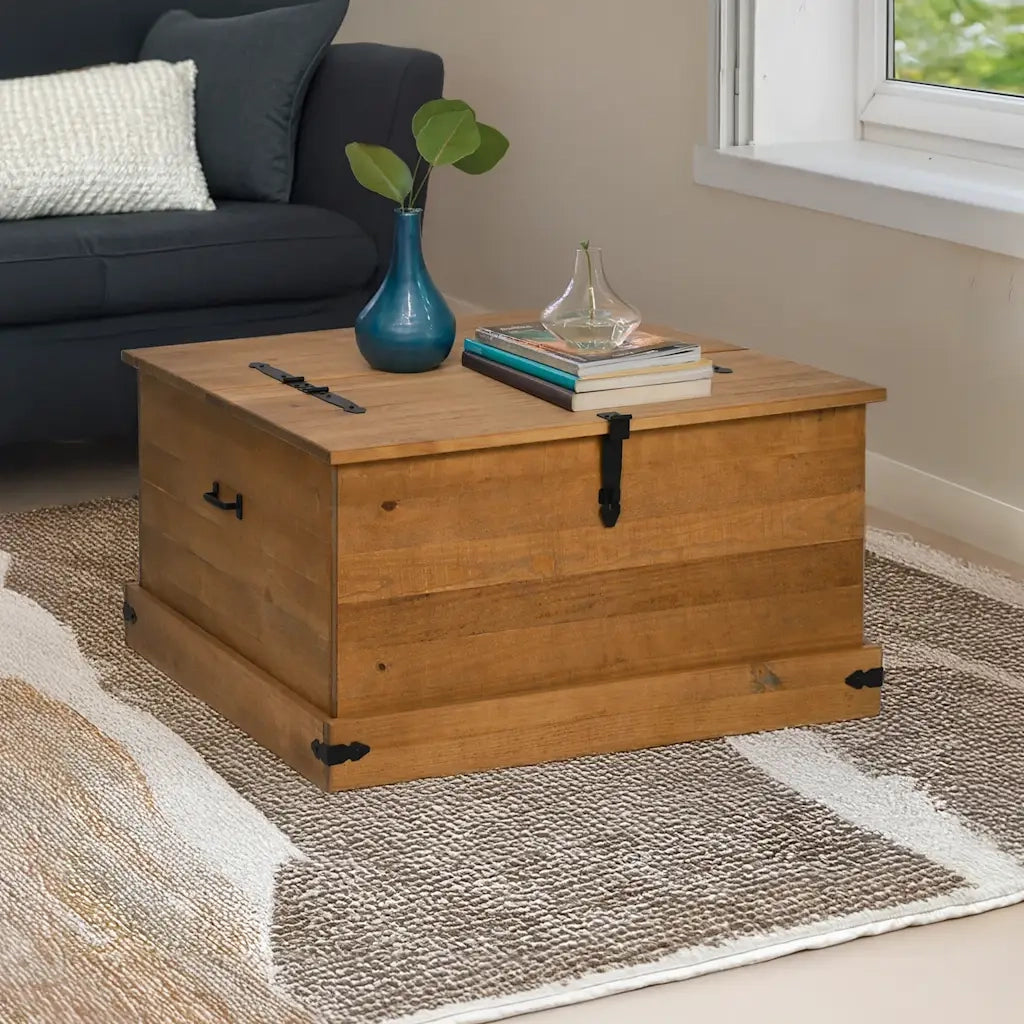 Cassapanca-Baule-Armadietto contenitore HALDEN 91x91x47 cm in Legno Massello di Pino