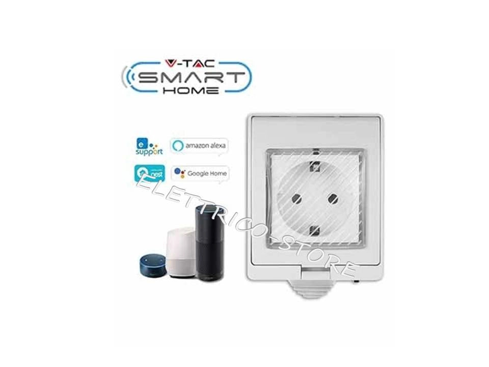 V-TAC SMART HOME VT-5000 PRESA DI CORRENTE 10A SCHUKO IP55 INTELLIGENTE WI-FI GESTIONE REMOTA DA SMARTPHONE