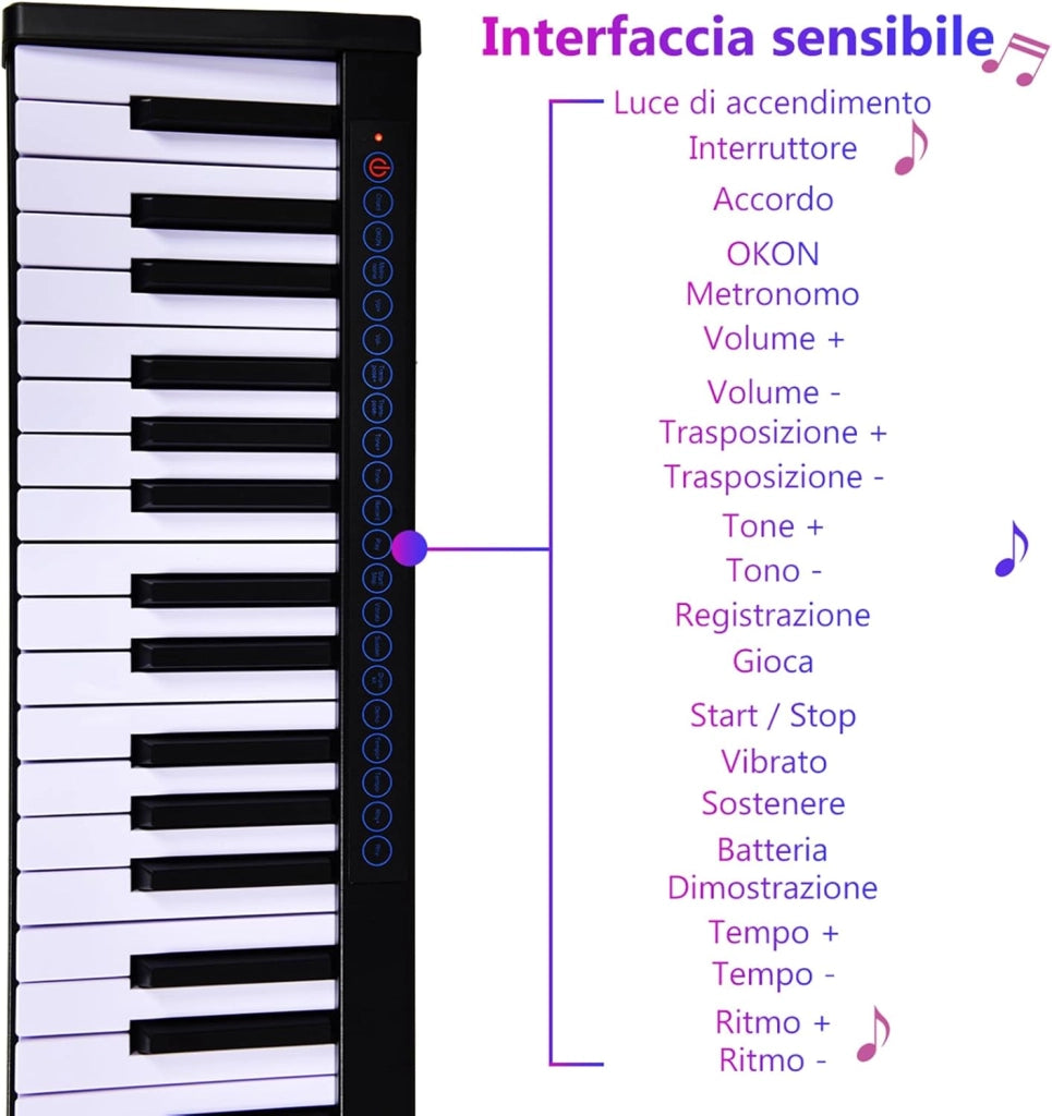 Tastiera Musicale 88 Tasti, Pianoforte Digitale Portatile con Custodia, Pianola con 128 Ritmi e Toni, Pedale Sustain, MIDI, USB e Funzione di APP Bluetooth (Nero)