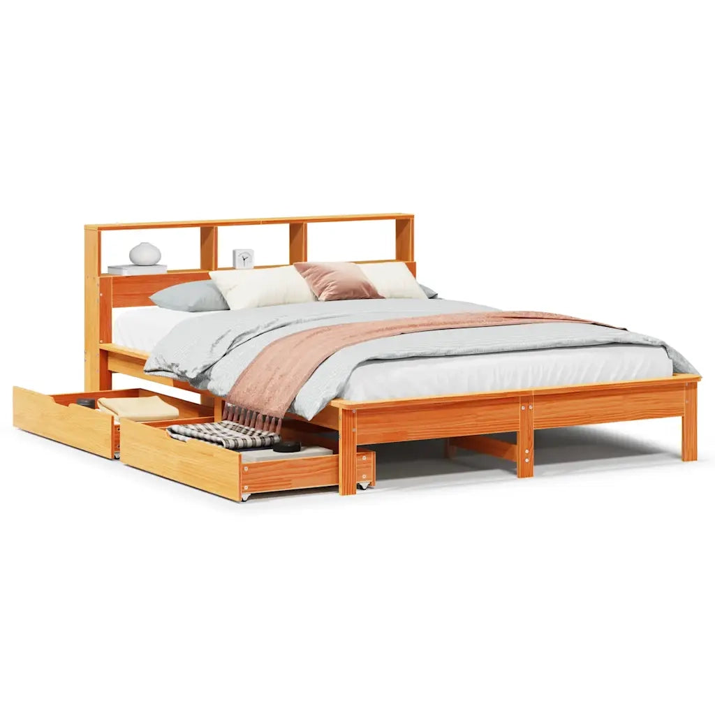 Letto Libreria senza Materasso Marrone Cera 160x200 cm in Pino 3309805