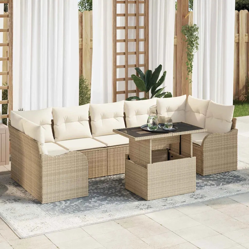 Set Divano da Giardino 8 pcs Beige Rattan in Polipropilene 3357154