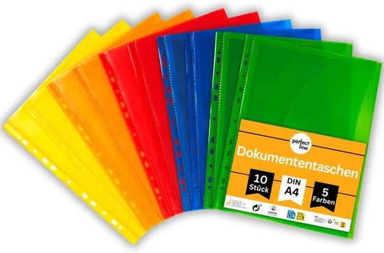 Documenti in trasparenza e colori, buste A4 con chiusura ad adesivo - archiviazione efficiente - 10 pezzi