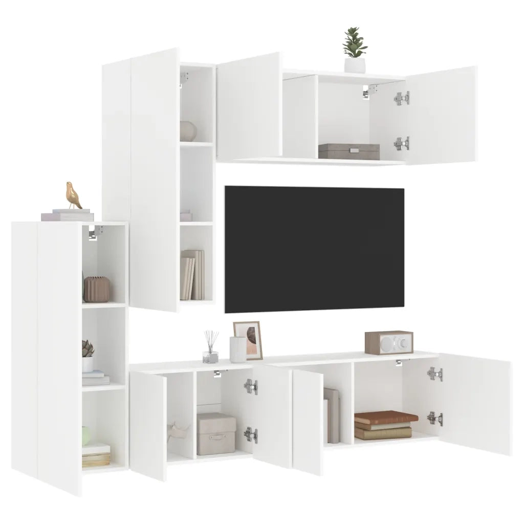 Mobili TV a Muro 5pz Bianchi in Legno Multistrato