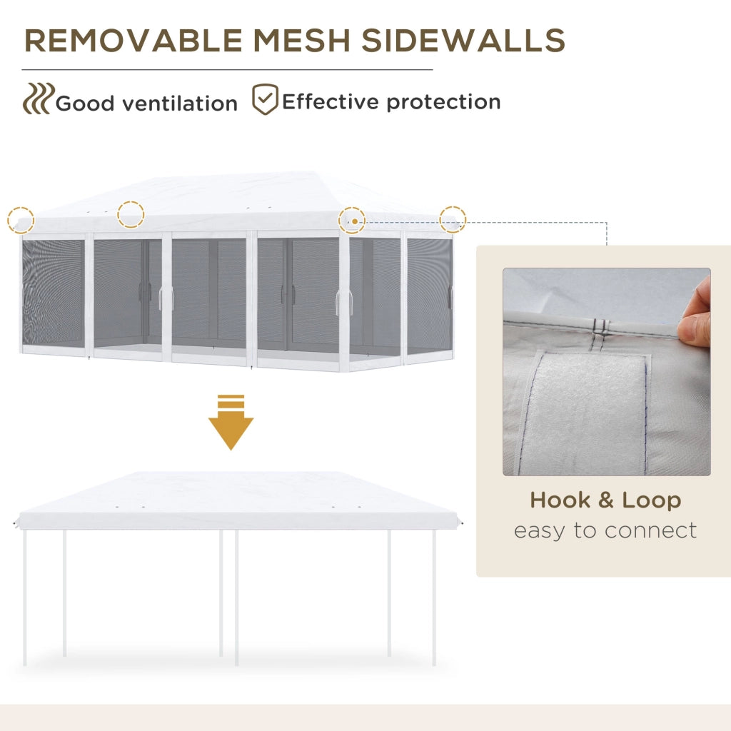 Gazebo da Giardino Pieghevole 585x295x270 cm con 6 Tende Zanzariere in Acciaio Bianco Crema