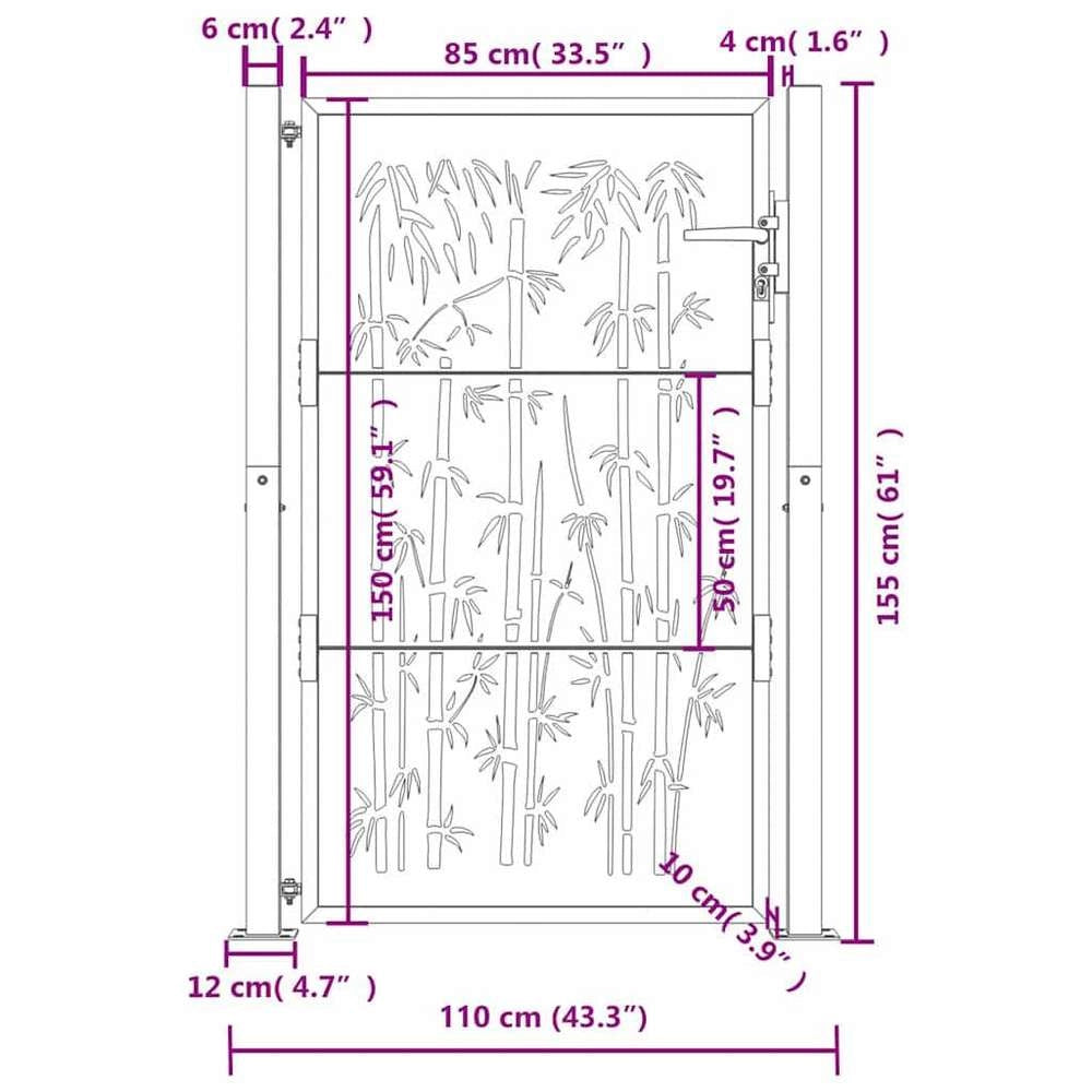 Garden Gate Anthracite 105x155 Cm Steel Bamboo Design
