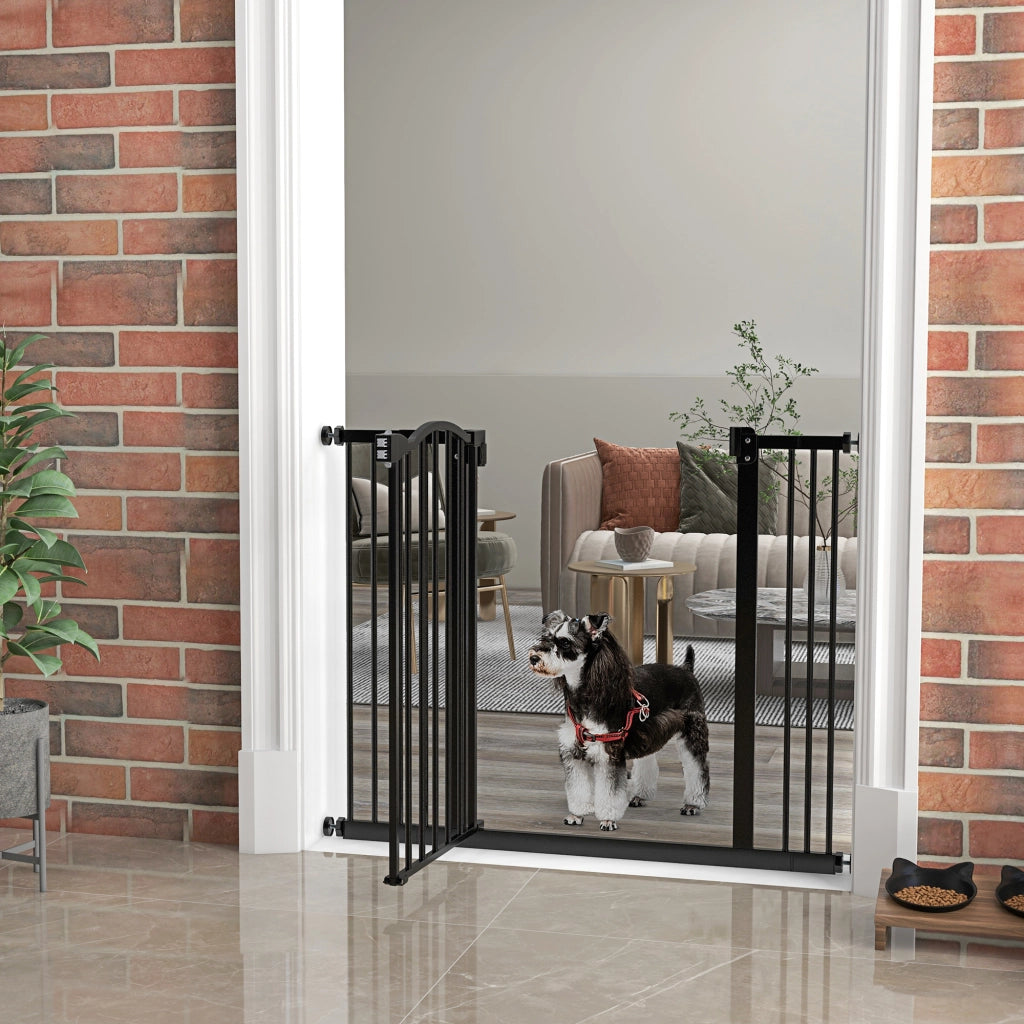 Cancelletto per Cani Estensibile con 4 Viti Regolabili, in Metallo e Plastica, 74-100x78 cm, Nero