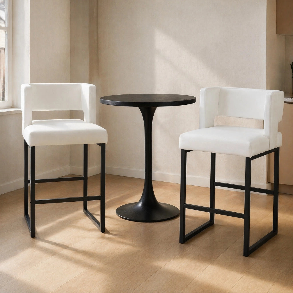 SGABELLO DA BAR Design nordico 91,4 cm Bianco/Nero in metallo e PU