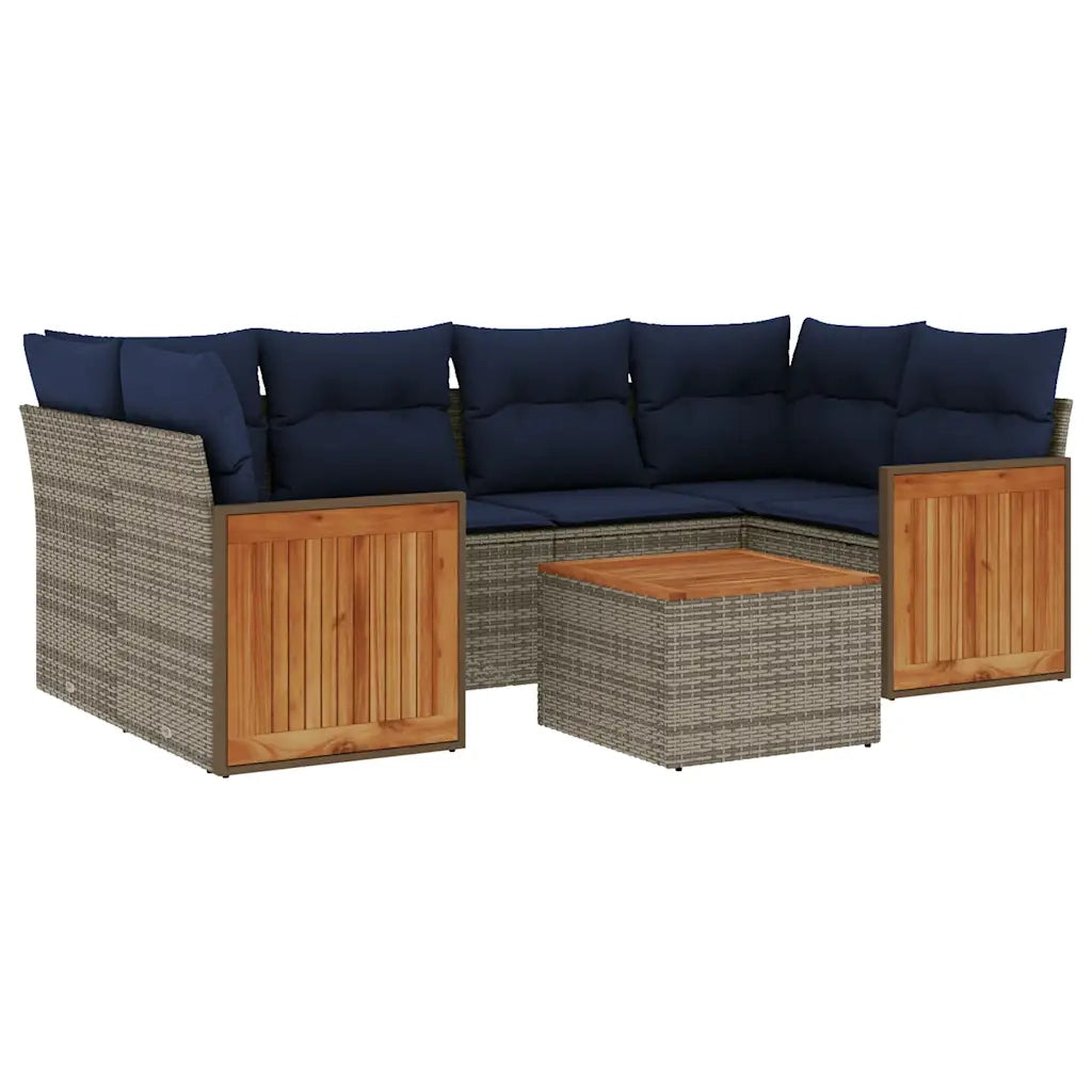 Set Divani da Giardino 7 pz con Cuscini Grigio in Polyrattan 3227482