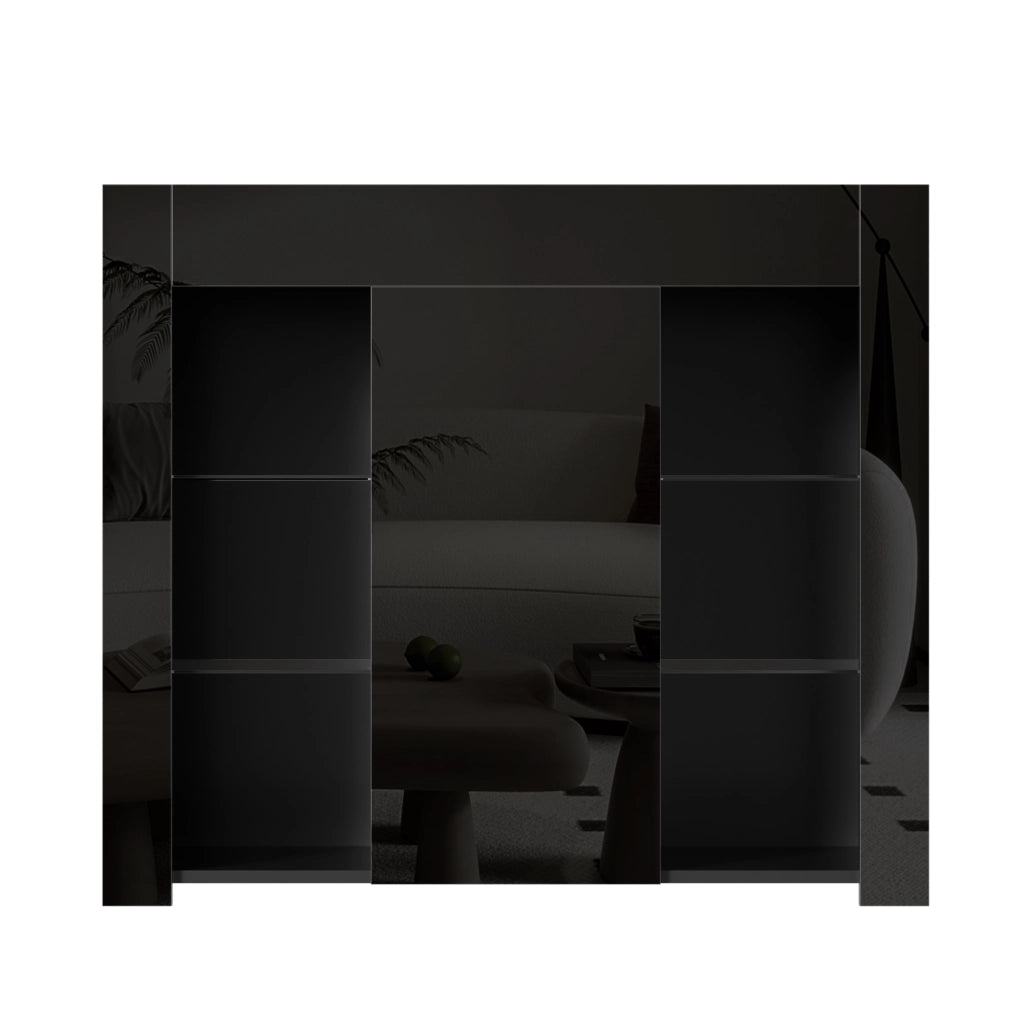 Credenza con 1 Anta e Ripiani in Vetro; Frontale Lucido; Stile Moderno; in Pannello Truciolare; 95??35??83 cm; Nero