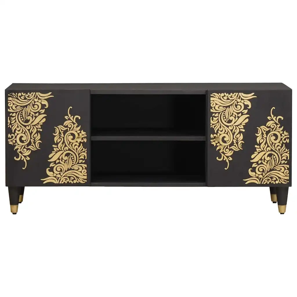 Mobile TV Nero 105 x 33 x 46 cm Legno di mango massello
