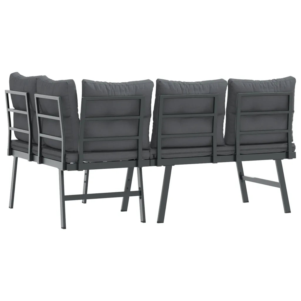 Panche Giardino | Panca da Giardino con Cuscini 2 pz Nere Acciaio Verniciato Polvere
