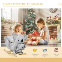 Cavallo a Dondolo Koala in Peluche Imbottita con Suoni, Cintura di sicurezza e Base in Legno, 60x33x50cm, Grigio