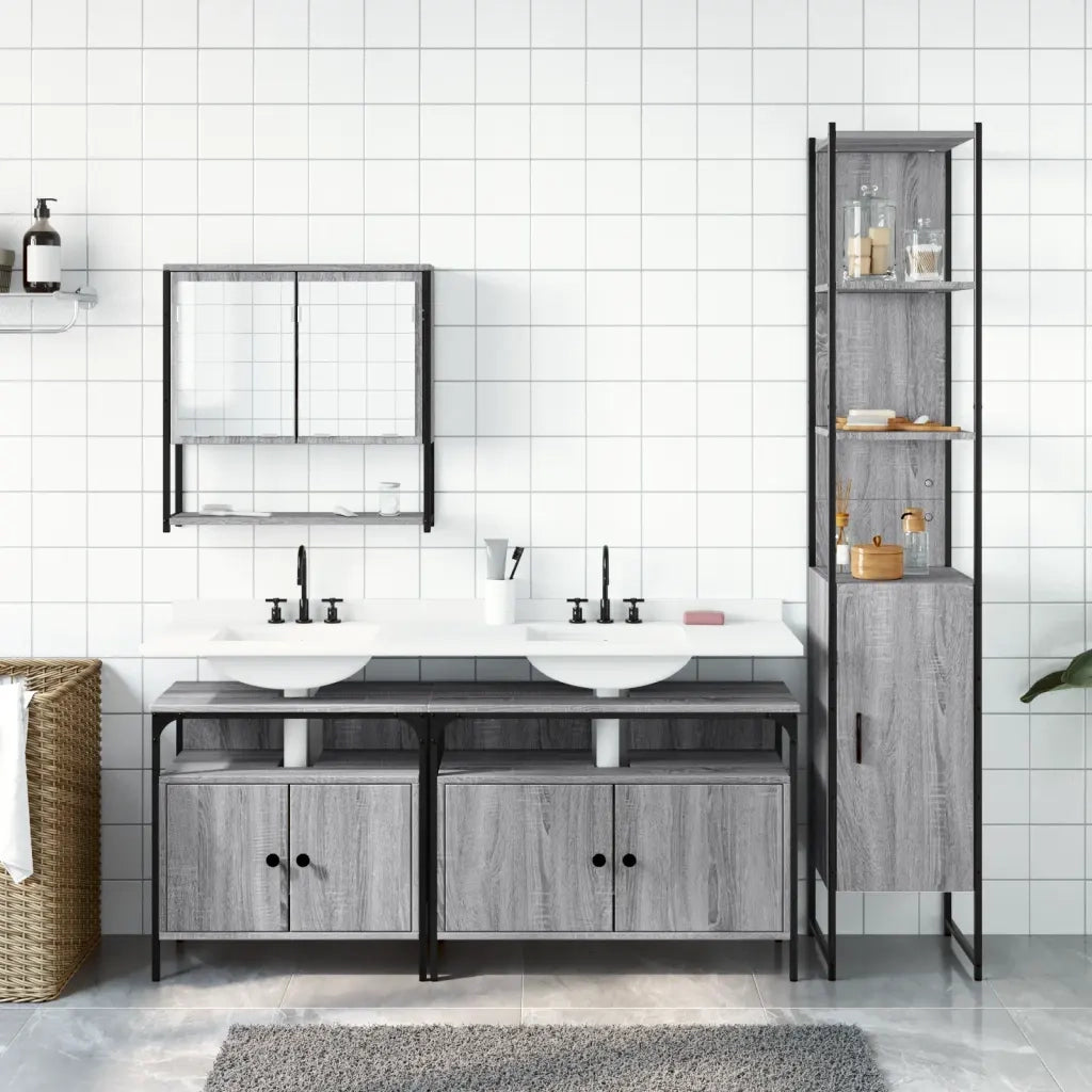 Set Mobili da Bagno 4 pz Grigio Sonoma in Legno Multistratocod mxl 91795