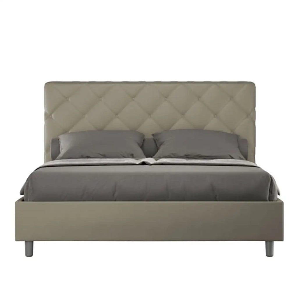 Letto matrimoniale con rete imbottito 160x200 similpelle cappuccino Priya