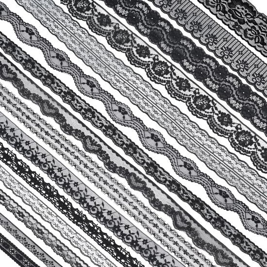 Decorazione a Lint 15 Rolli - Nero Disegno di Fiori - Lint Decorativo - Invito di Matrimonio - Sartoria - Confezione di Regalo - 2,5 Yard/Rol - Lint Decorativo