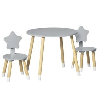 Set Tavolo con 2 Sedie per Bambini in Legno, Età da 18 Mesi a 4 Anni, Grigio