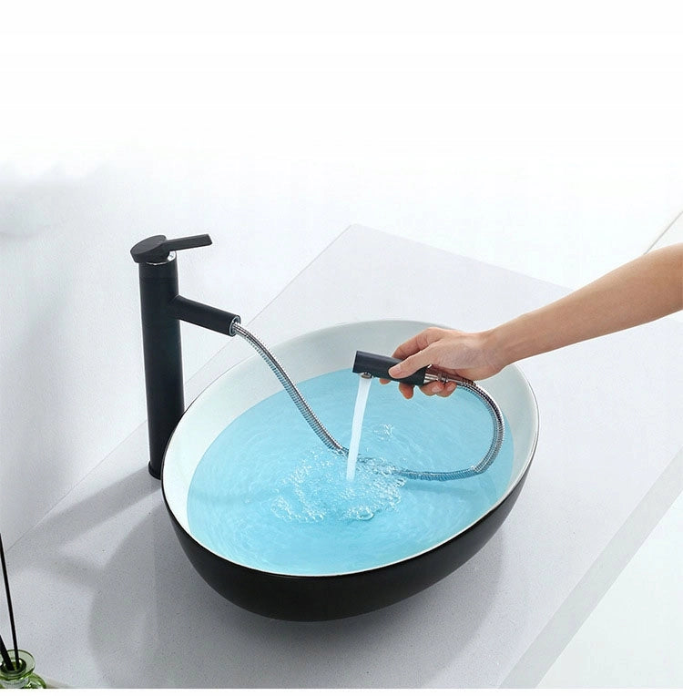 LAVABO DA APPOGGIO IN CERAMICA OPACA BIANCO NERO OVALE DA POSIZIONARE LOFT  SU PIANO