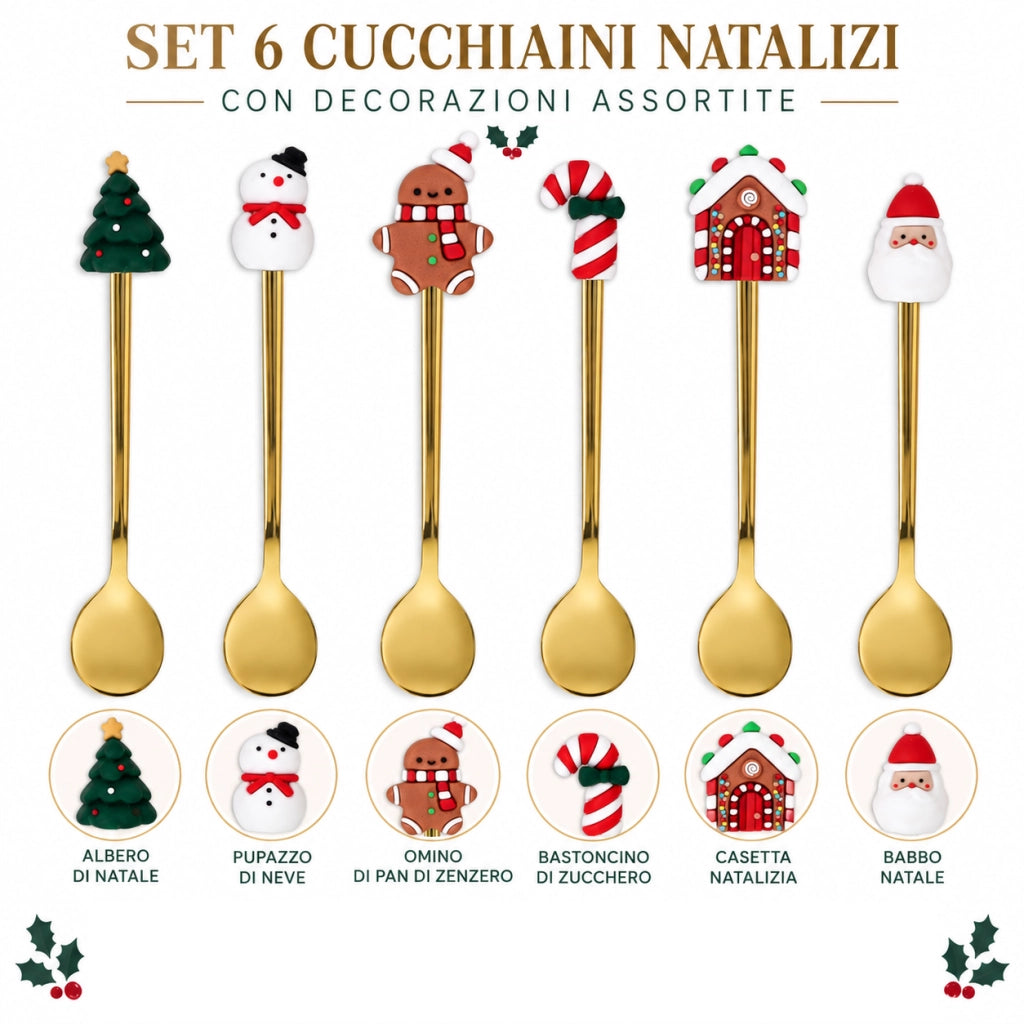 Set 6 Cucchiaini Tè Caffè Natale Tognana Jingle Bites Gold