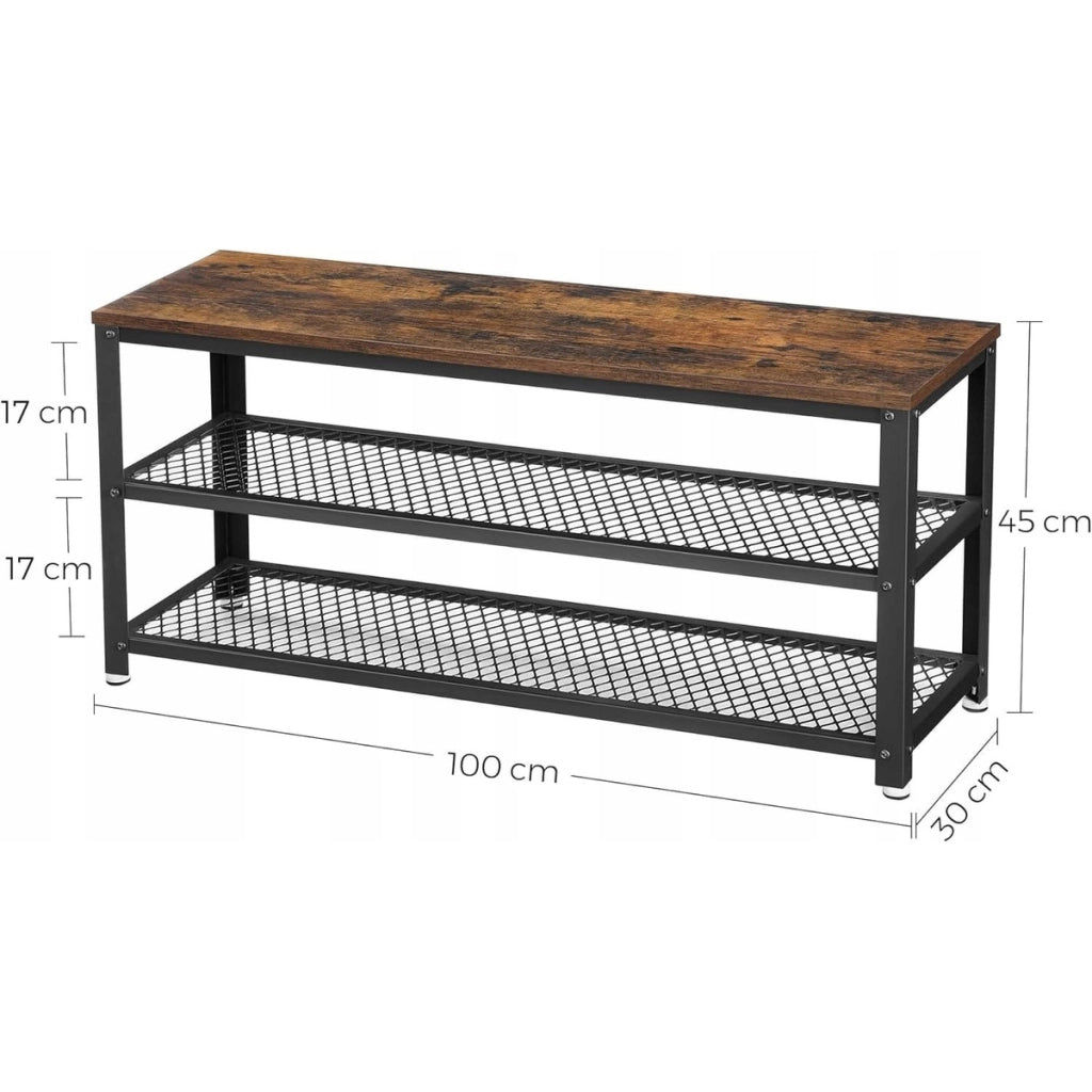 Panca Scarpiera Loft con Seduta in Legno Rustico e Metallo