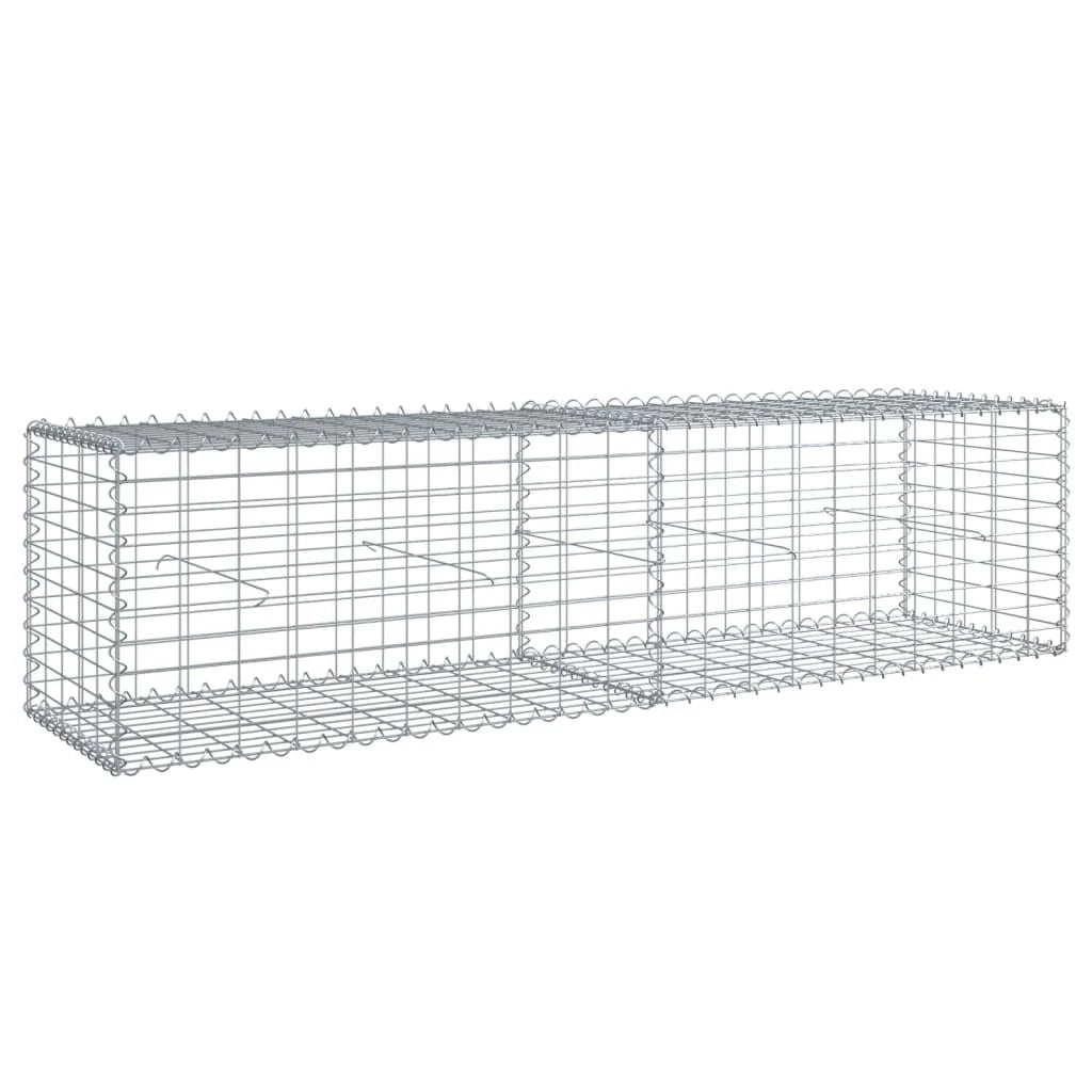 Gabbione recinto a gabbia muro di contenimento con coperchio 200 x 50 x 50 cm ferro zincato argento 02_0040146