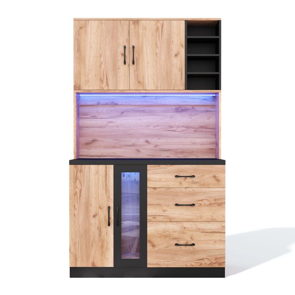 Colonna da cucina con 3 cassetti; ripiani regolabili e LED - per cucina - in MDF - 105×40×180 cm - neutro