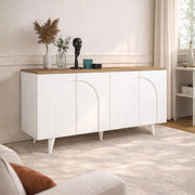 Madia Bono Bianca con 4 Ante ad Arco e Piano Rovere 150 cm