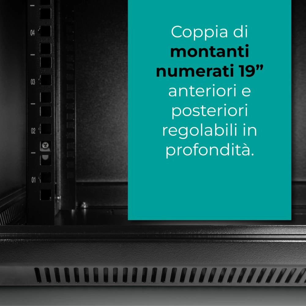 Armadio rack a parete mach power 12u 600x450x640 nero con ventola e montanti