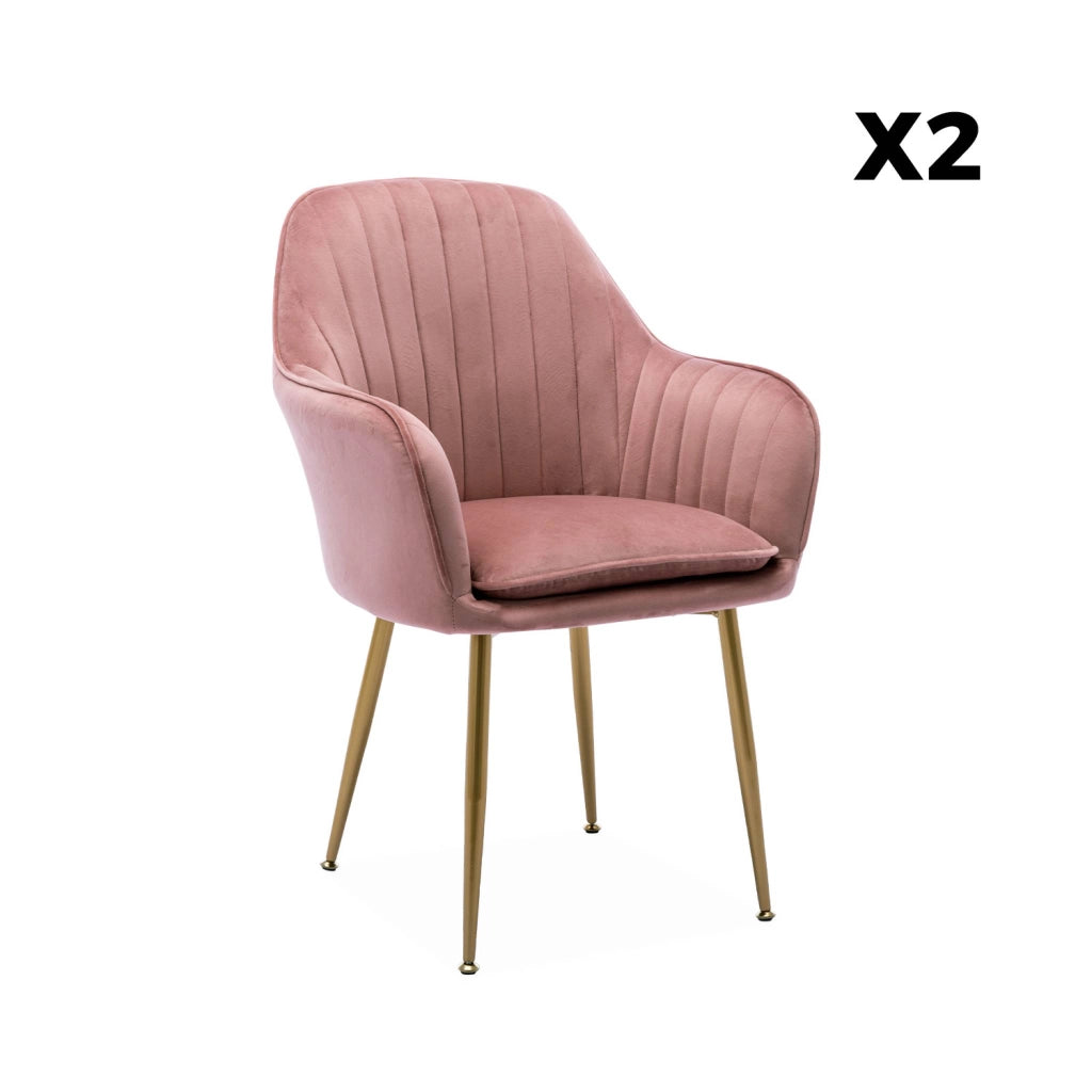 Set 2 poltrone in velluto con gambe in metallo, rosa antico
