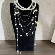 Collana con nappe sovrapposte in gypsophila, collana vintage multistrato con perle, regalo di Natale o di compleanno.