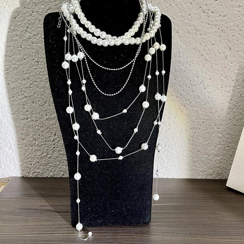 Collana con nappe sovrapposte in gypsophila, collana vintage multistrato con perle, regalo di Natale o di compleanno.