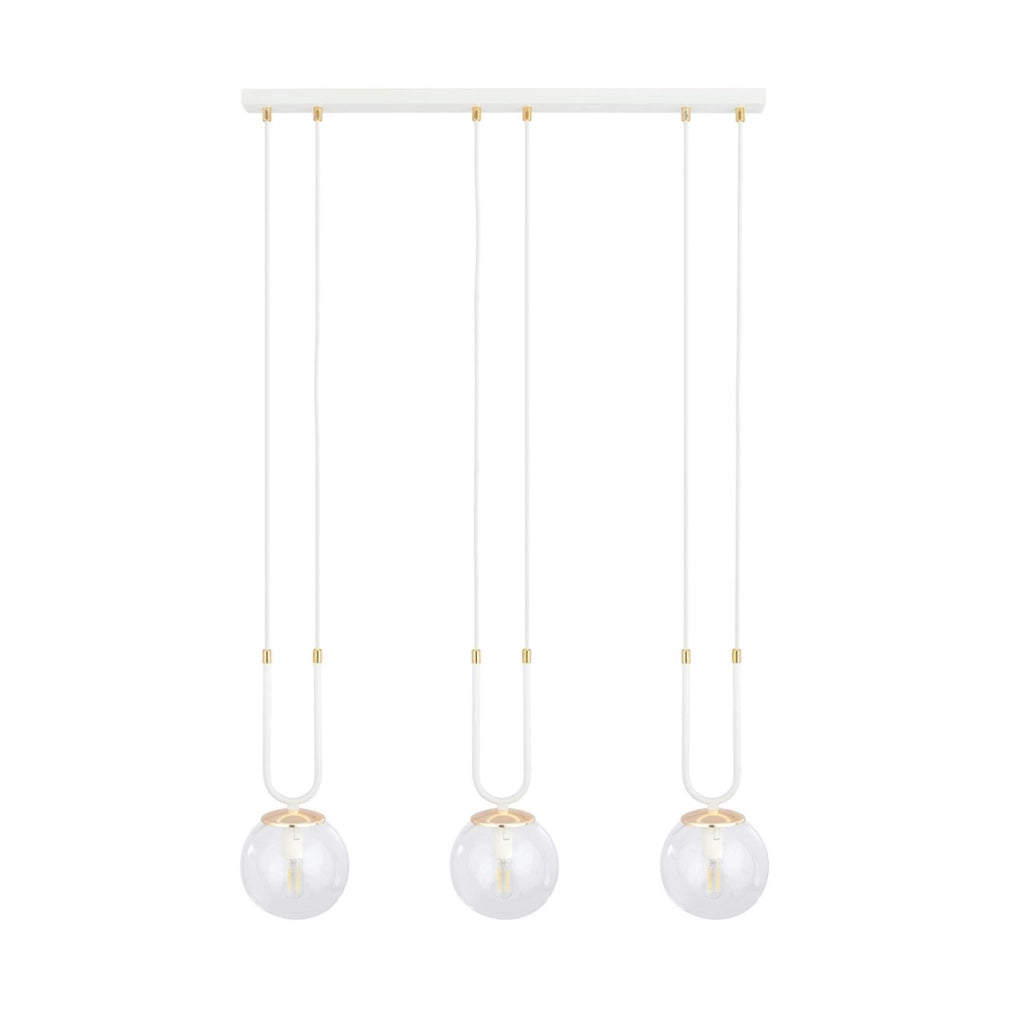Lampada a sospensione GLAM in acciaio bianco e vetro con dettagli oro